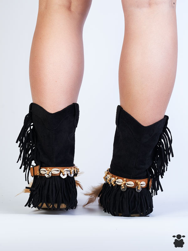 Sandalias boho chic negras, modelo Apfel - Oveja Bohemia