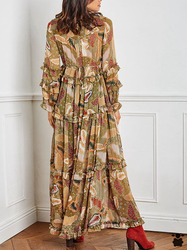 Vestido largo bohemio color oliva