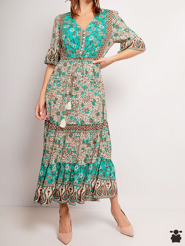 Vestido bohemio verde con estampado