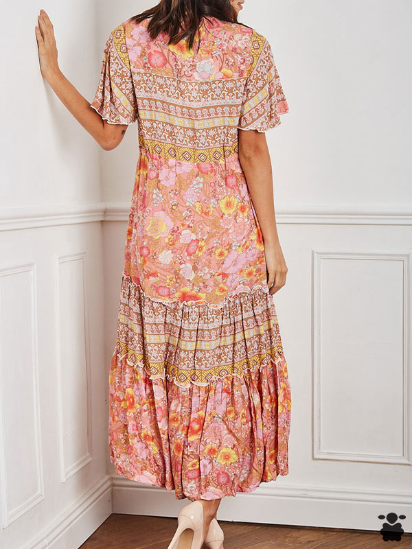 Vestido boho chic rosa y naranja