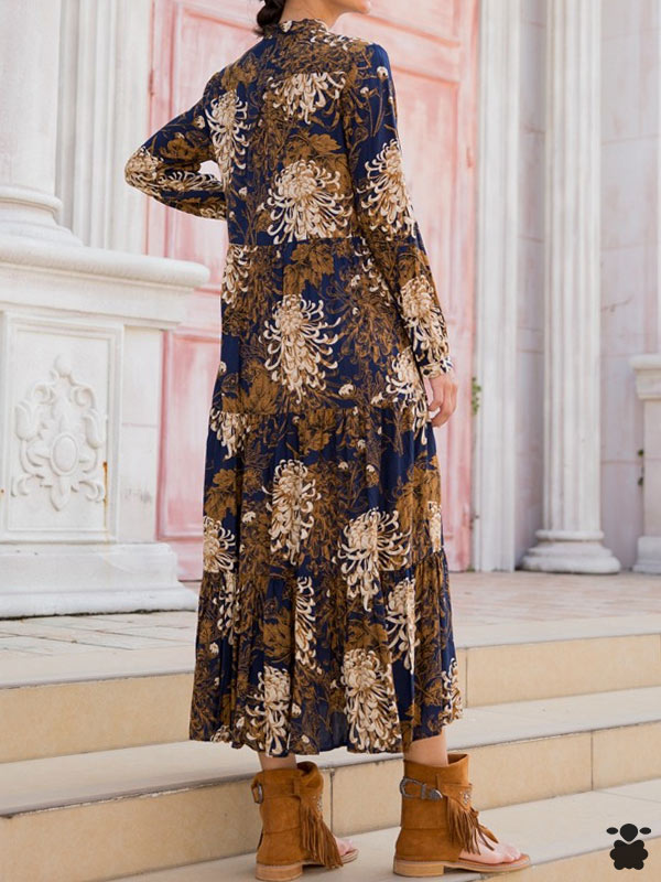 Vestido boho azul y marrón flores