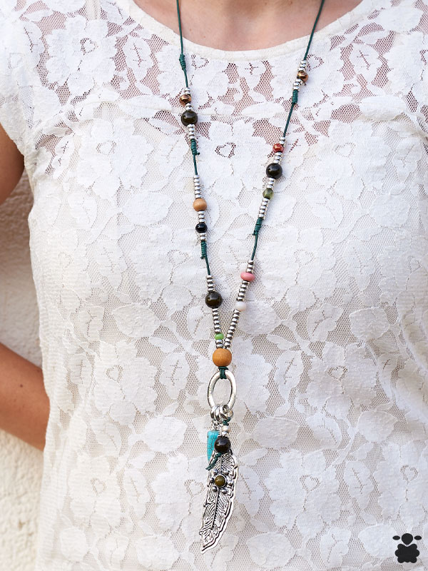 Colgante boho pluma verde