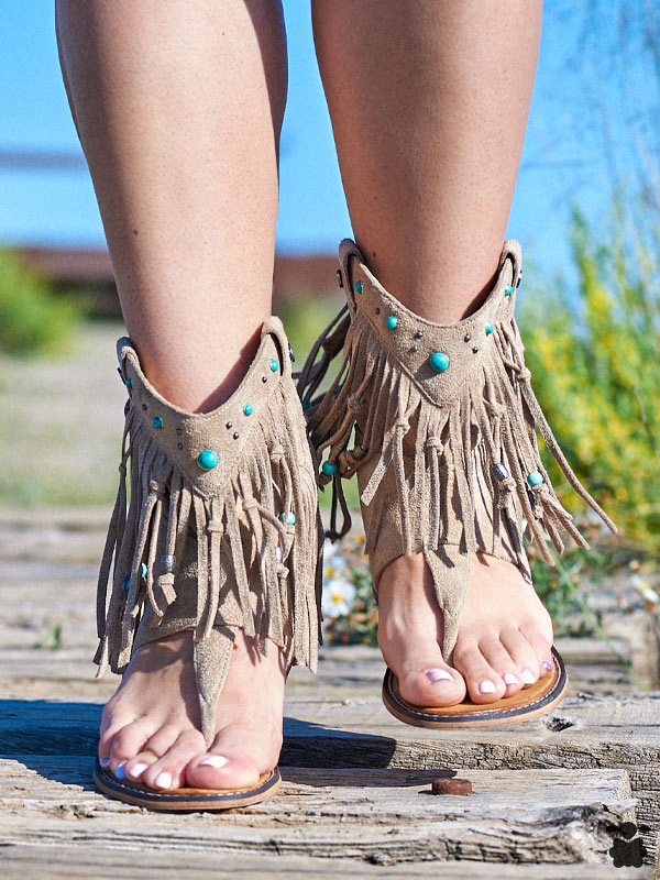 Sandalias boho chic beige piedras turquesas Sandalias boho chic beige piedras turquesas