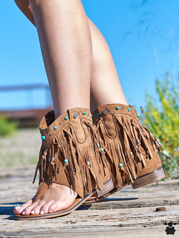 Sandalias boho chic camel piedras turquesas Sandalias boho chic camel piedras turquesas