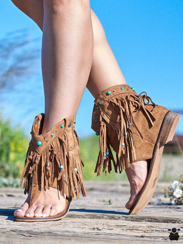 Sandalias boho chic camel piedras turquesas Sandalias boho chic camel piedras turquesas