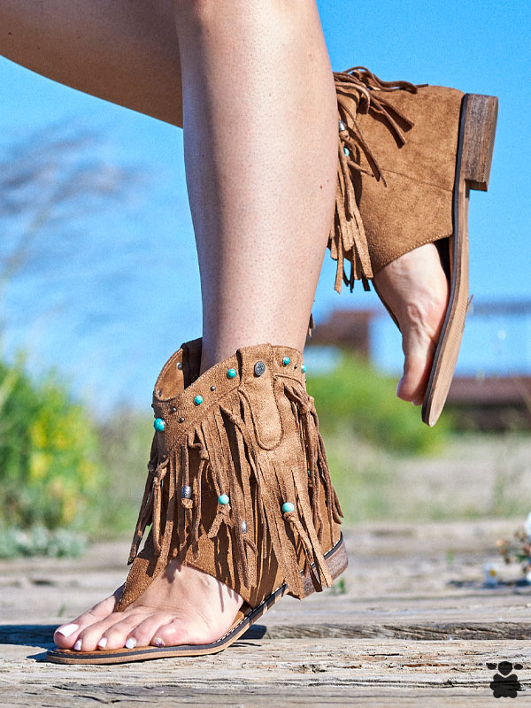 Sandalias boho chic camel piedras turquesas Sandalias boho chic camel piedras turquesas