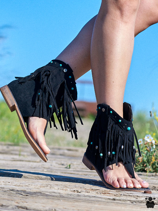 Sandalias boho chic negras con piedras turquesas Sandalias boho chic negras con piedras turquesas