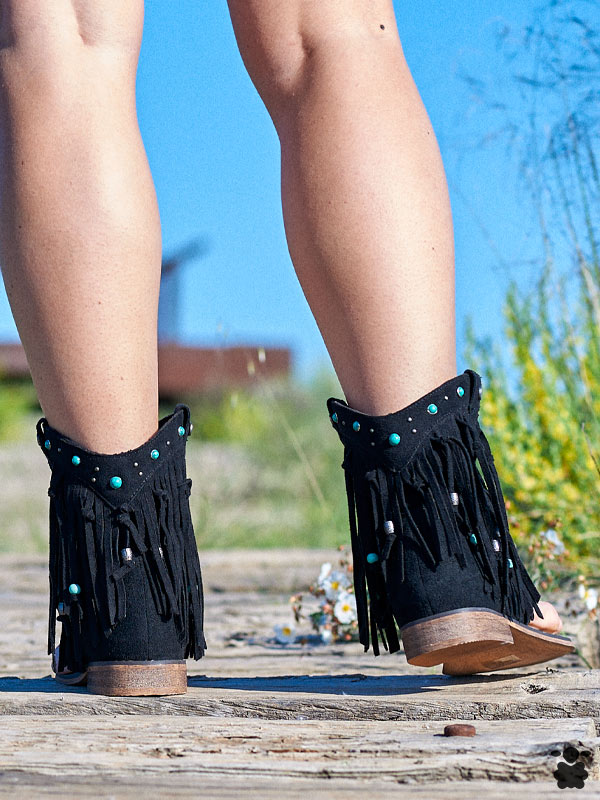 Sandalias boho chic negras con piedras turquesas Sandalias boho chic negras con piedras turquesas