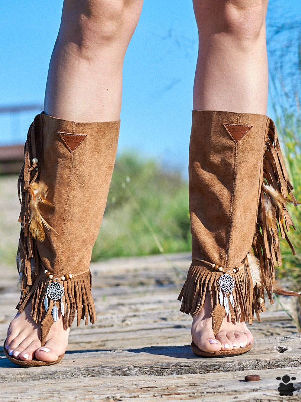 Sandalias altas camel boho con flecos Sandalias altas camel boho con flecos