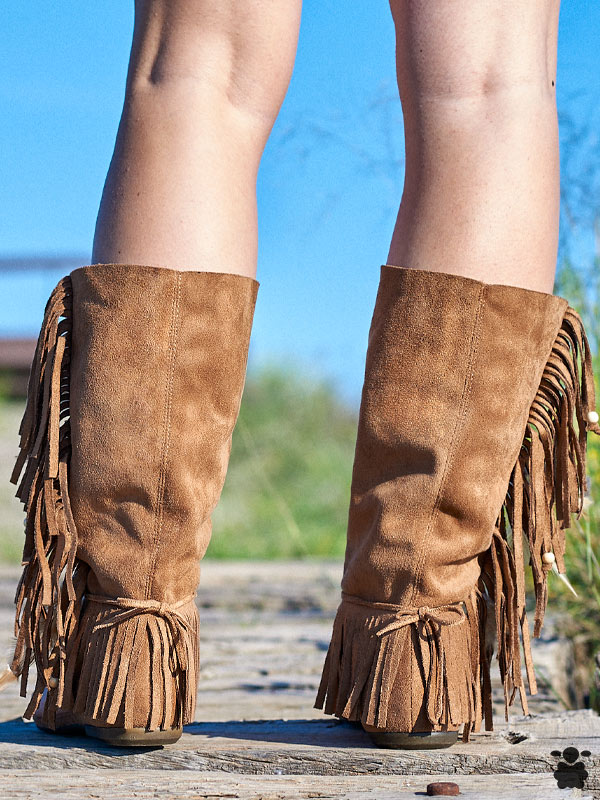 Sandalias altas camel boho con flecos Sandalias altas camel boho con flecos