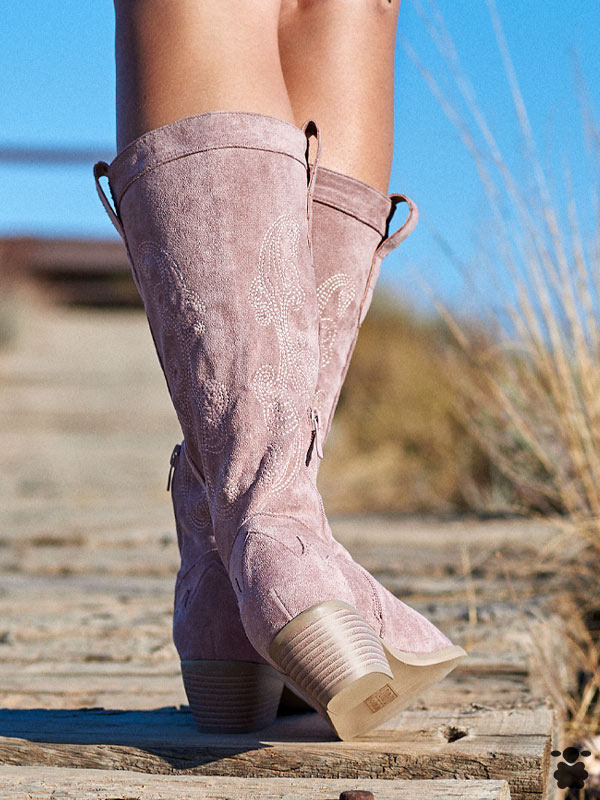 Botas cowboy de caña alta para mujer color rosa