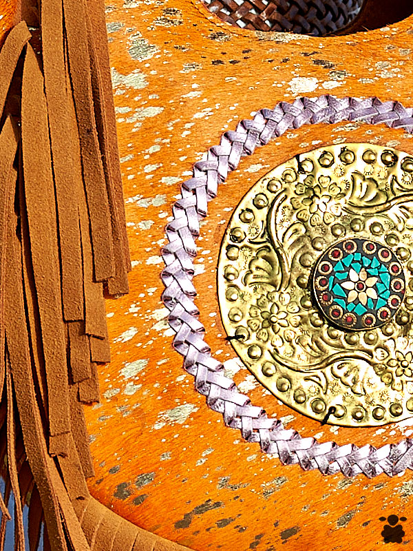 Bolso boho naranja de piel con flecos