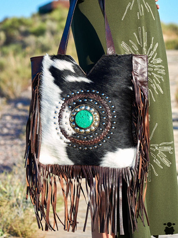 bolso-bohemio-piel-marron-blanco-negro Bolso Bohemio marrón blanco y negro - Imagen 1