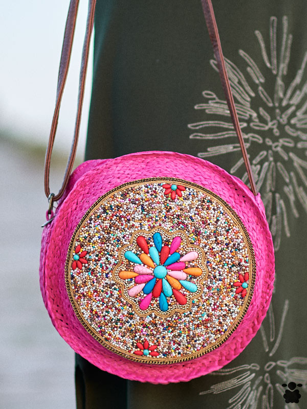 Bolso Rafia Étnico Fucsia