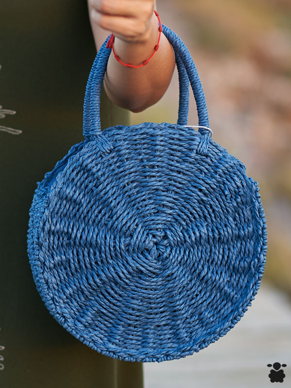 Bolso de Rafia Azul Marino Redondo