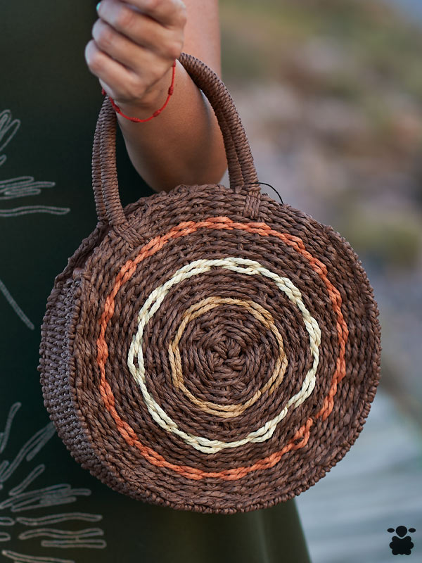 Bolso de Rafia Marrón Redondo