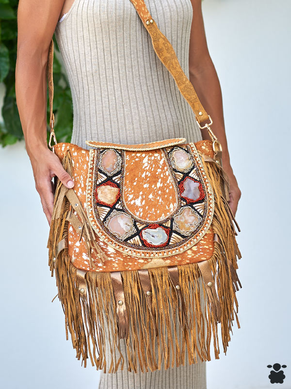 bolso boho pedrería Tarifa camel