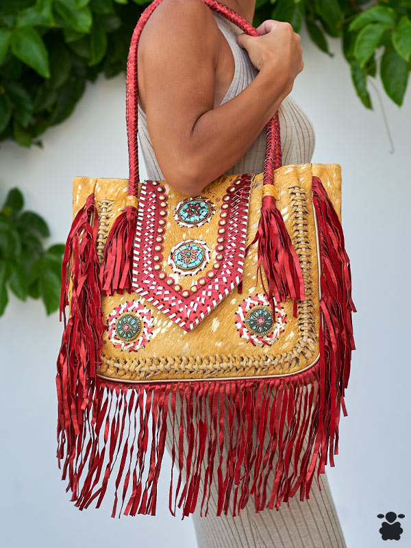 bolso boho Zahora kaki rojo