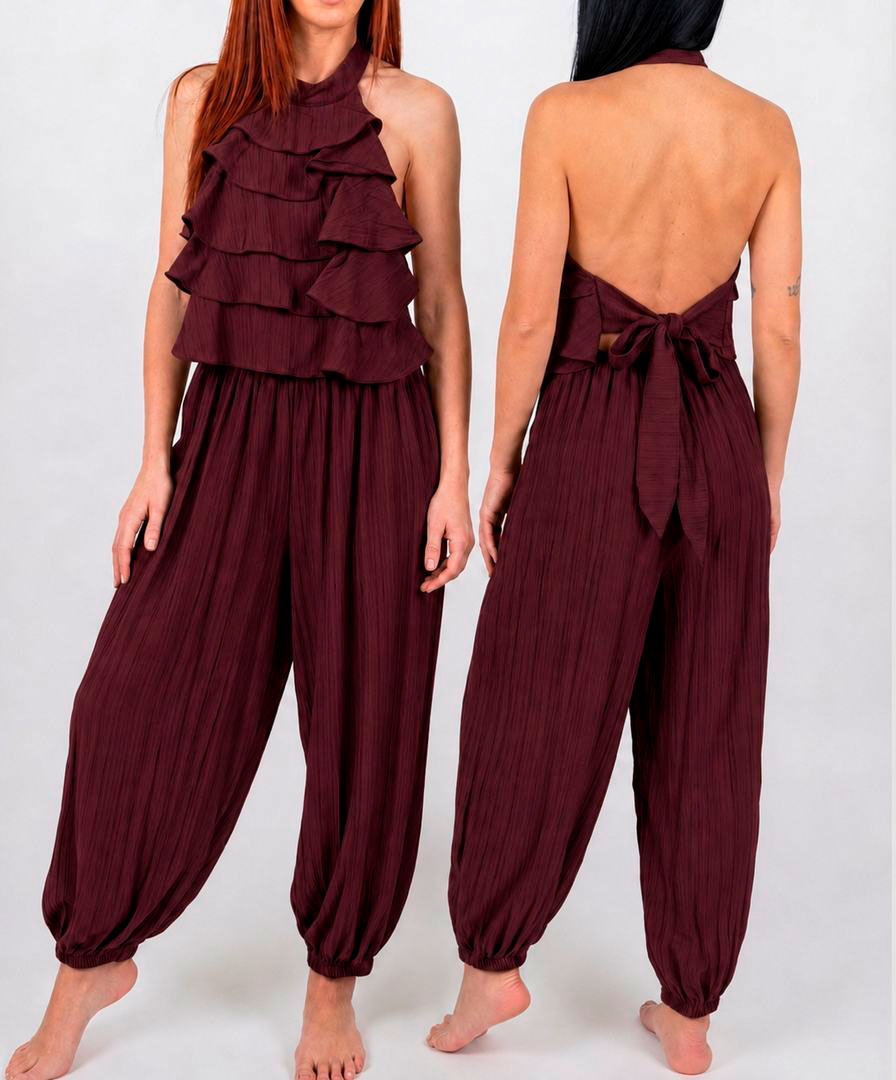 conjunto_burdeos_web Conjunto boho volantes granate - Imagen 1